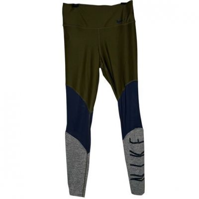 Nike Womens Workout Mesh Leggings Size S Spellout Logo Green Blue Athletic